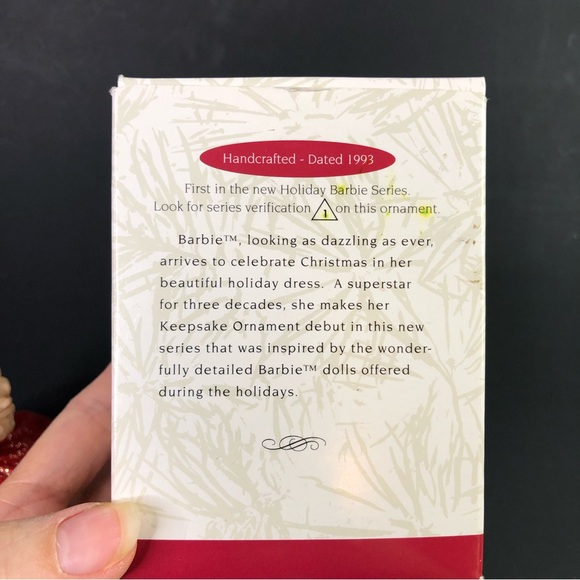 NOB HALLMARK Vintage 1993 Holiday Barbie Christmas Ornament Keepsake Red Dress - Picture 5 of 6